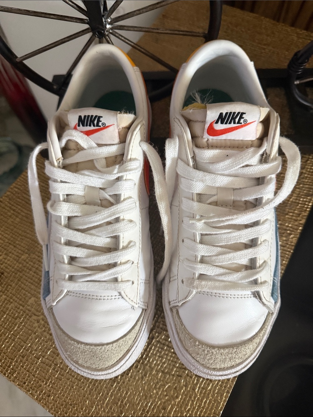 Nike Women White Sneakers with Orange Swoosh